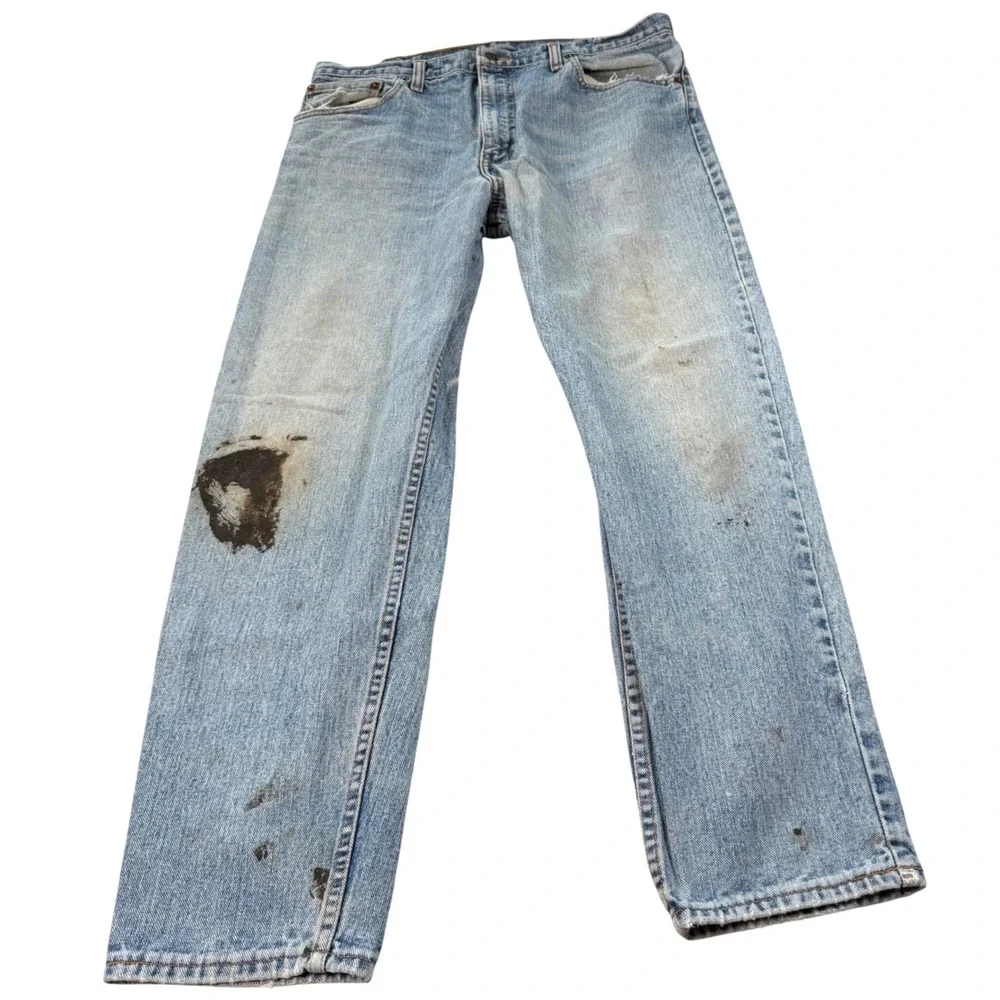 Levi's Jeans Mens 36x30 Light Blue 550 Relaxed Fit Tapered Leg Distressed Paint